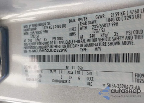 2018 Ford Escape Sel z USA, uszkodzony, nr VIN 1FMCU9HD2JUD32816